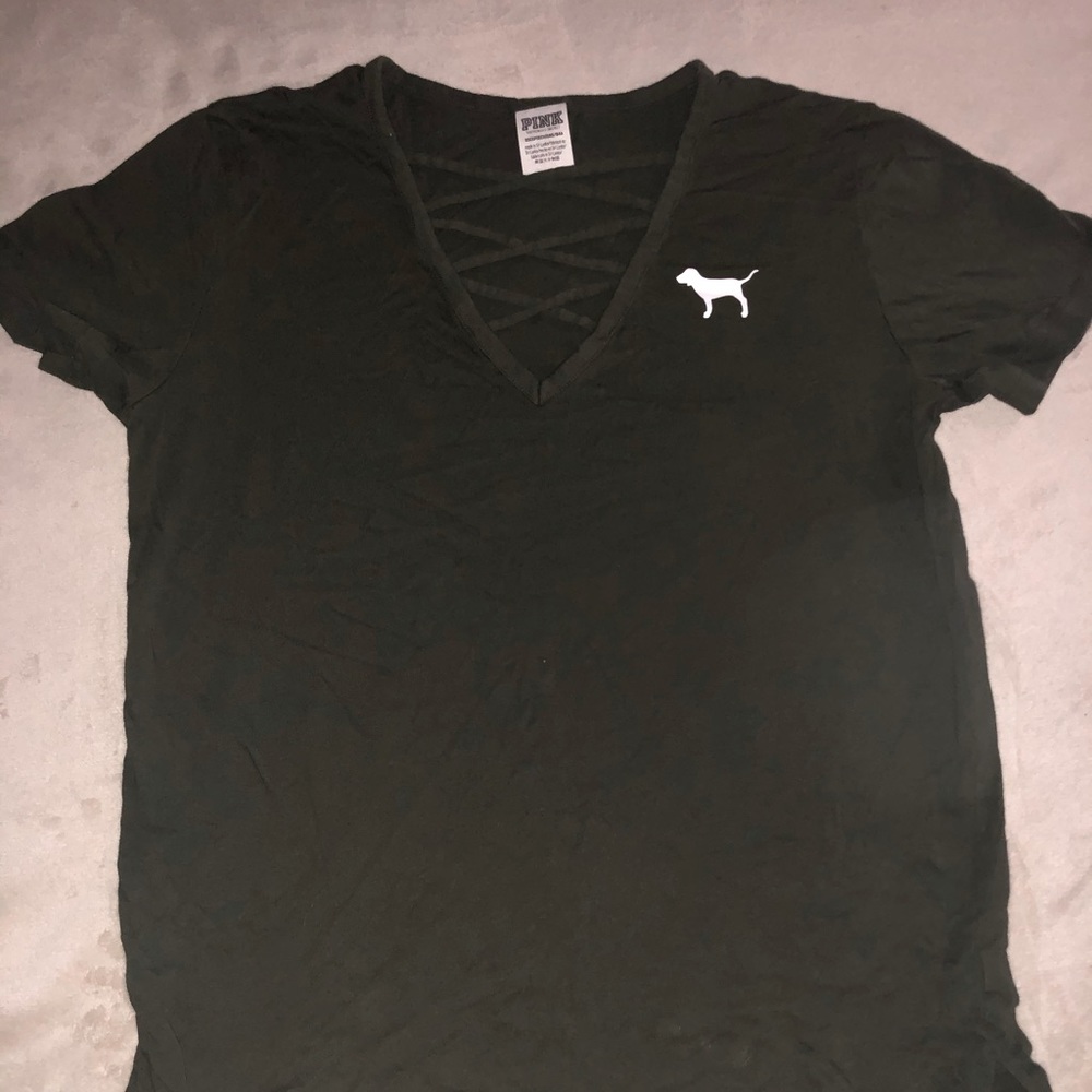 VS pink tee with small dog logo in front